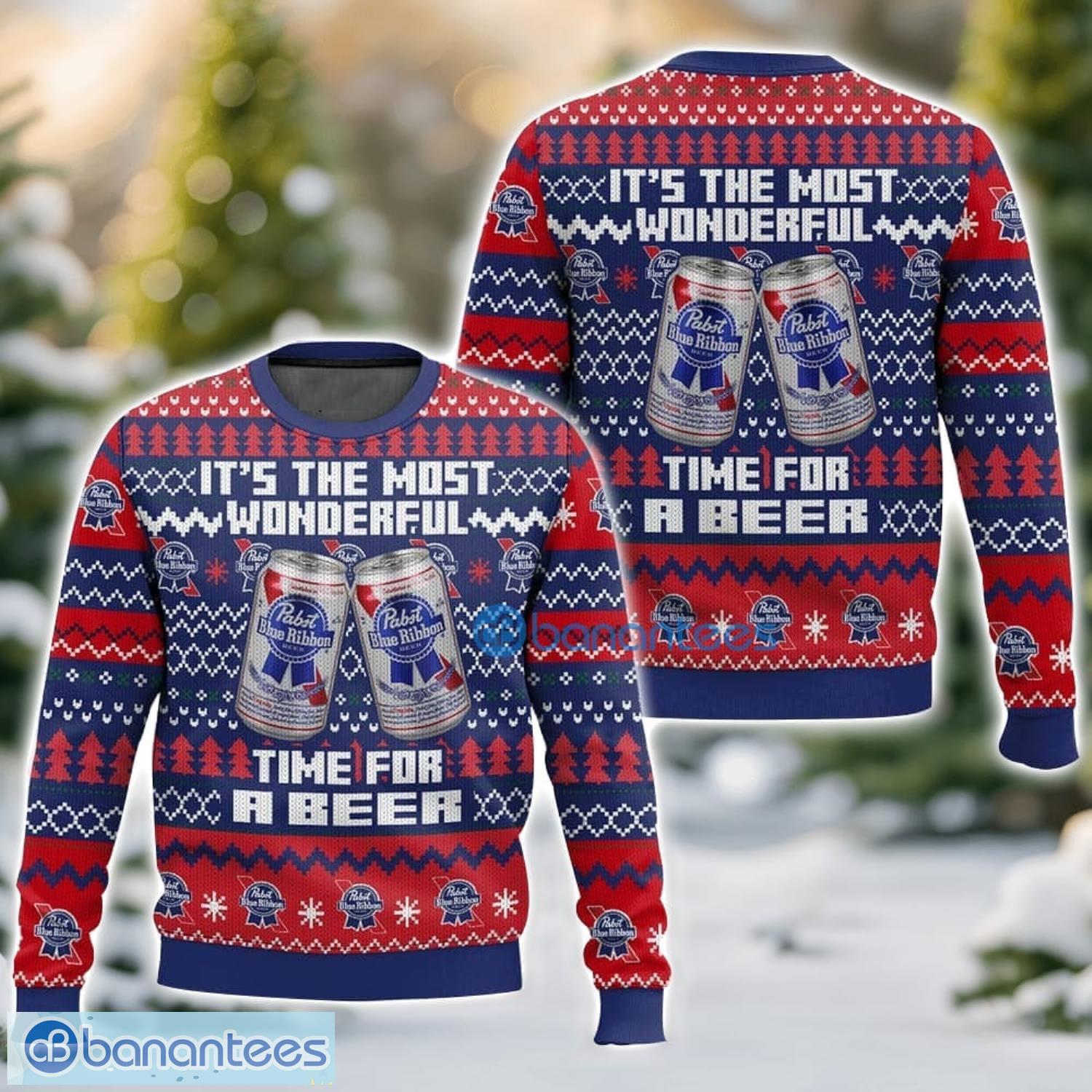 its the most wonderful time for a pabst blue ribbon ugly christmas sweater holiday gift for family christmas sweater image It’s the Most Wonderful time for a Pabst Blue Ribbon Ugly Christmas Sweater Holiday Gift For Family Christmas Sweater Product Photo 1