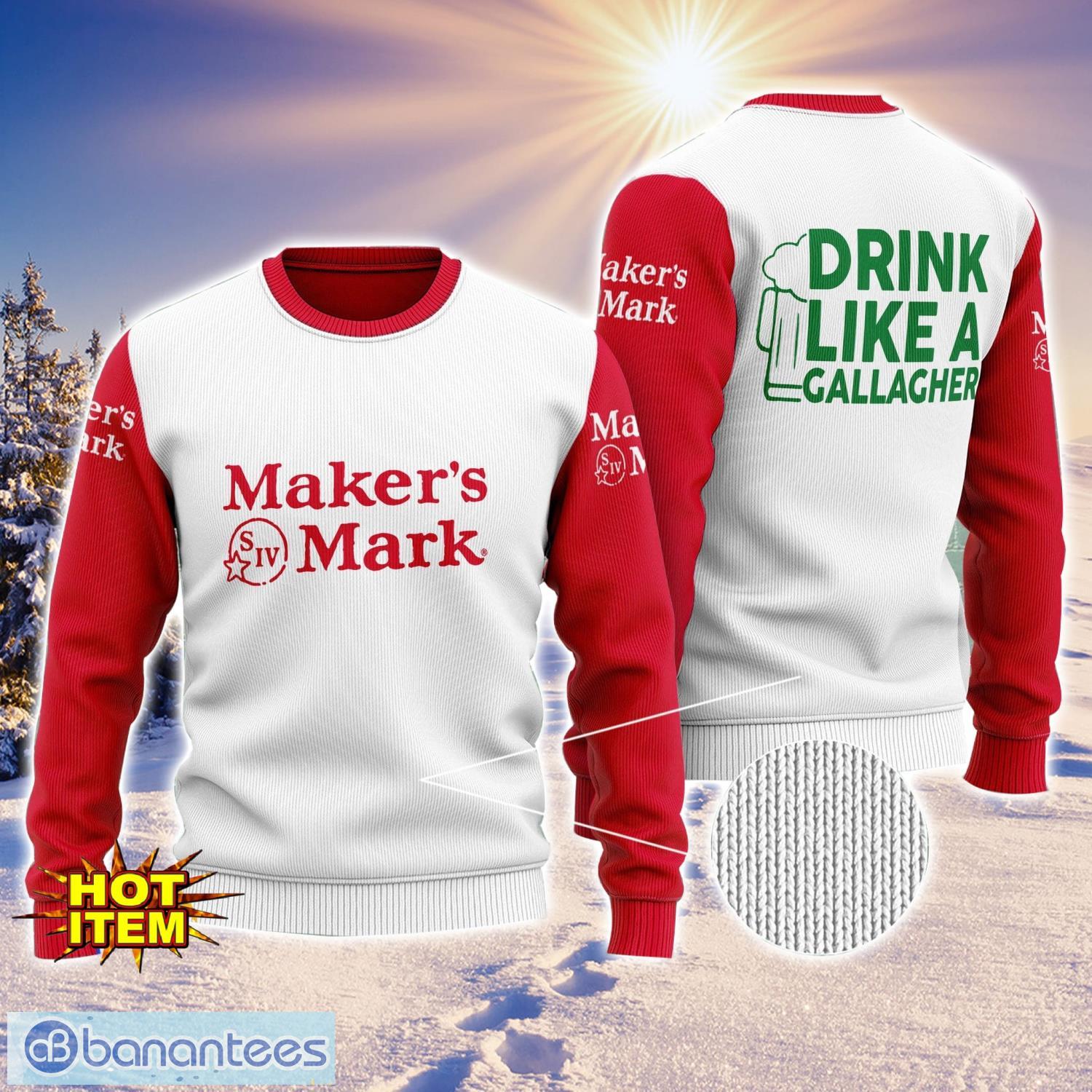 makers mark drink like a gallagher patrick day 3d print sweater christmas gift holiday sweater image Maker's Mark Drink Like A Gallagher Patrick Day 3D Print Sweater Christmas Gift Holiday Sweater Product Photo
