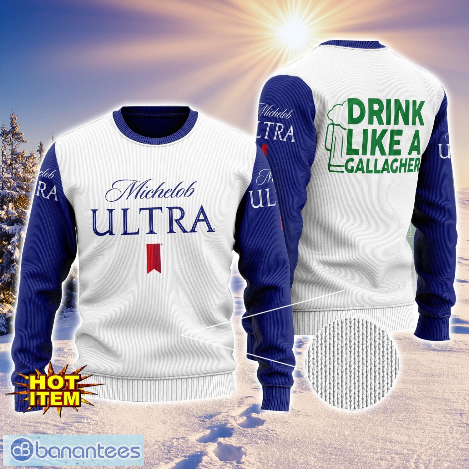 michelob ultra drink like a gallagher patrick day 3d print sweater christmas gift holiday sweater image Michelob Ultra Drink Like A Gallagher Patrick Day 3D Print Sweater Christmas Gift Holiday Sweater Product Photo 1