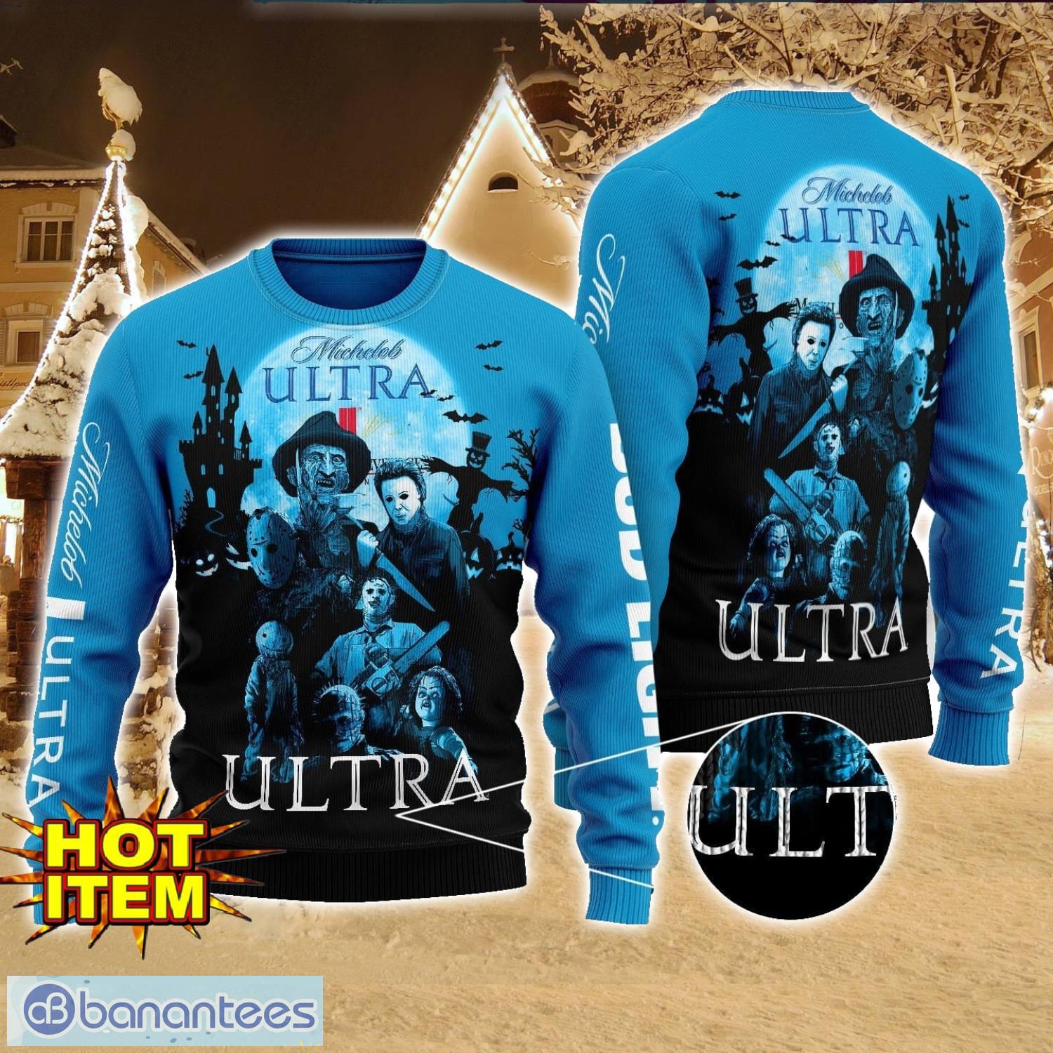 michelob ultra horror halloween night all over print sweater halloween sweater gift ideas image Michelob Ultra Horror Halloween Night All Over Print Sweater Halloween Sweater Gift Ideas Product Photo 1