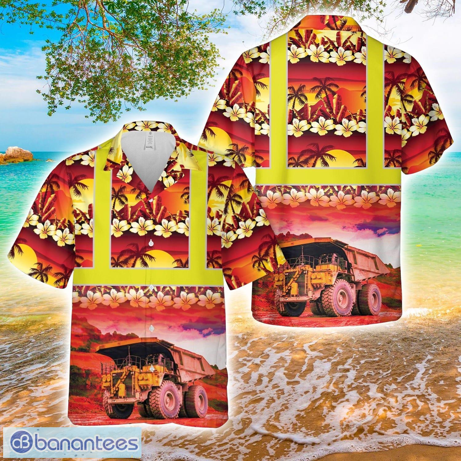 mining dump truck tropical hawaiian shirt image Mining Dump Truck Tropical Hawaiian Shirt Product Photo 1
