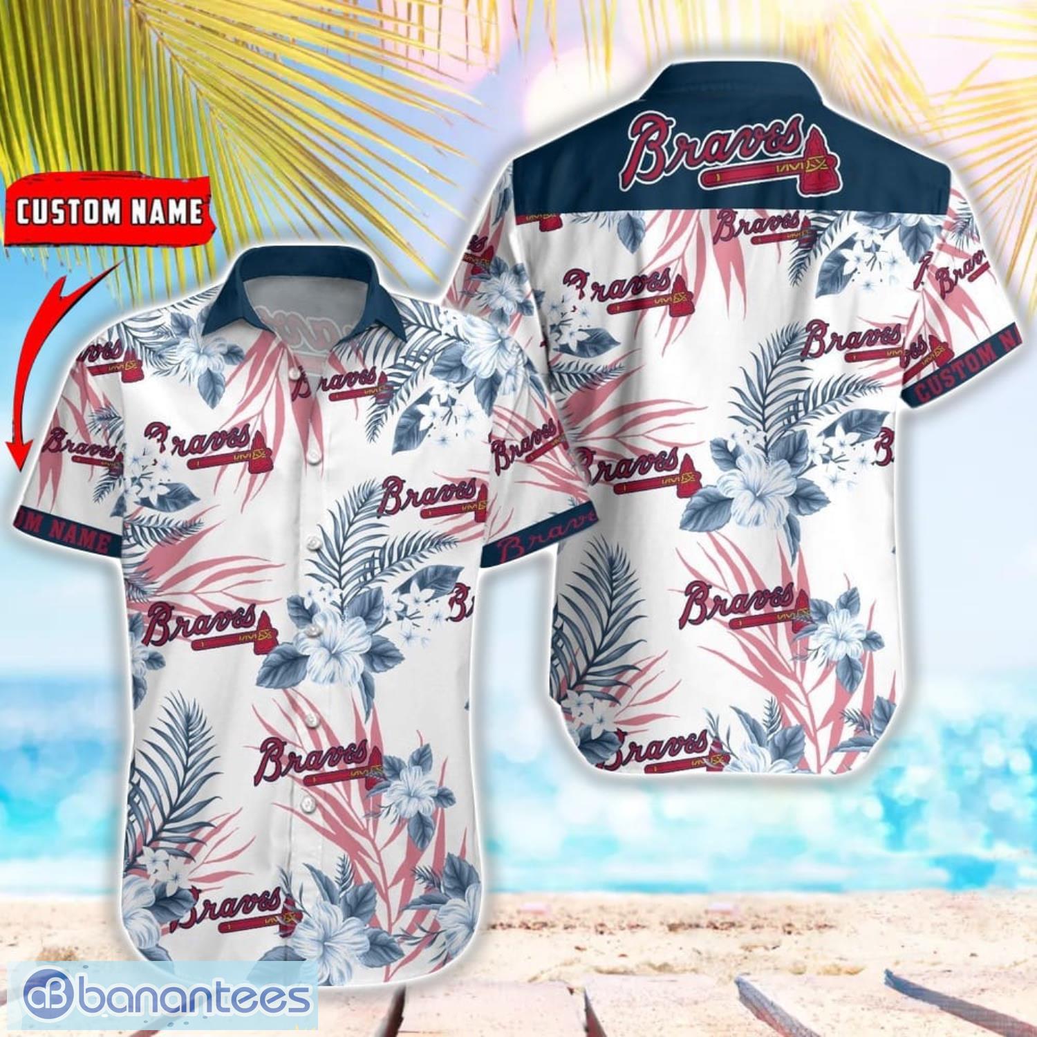 mlb atlanta braves hawaiian shirt flower baseball aloha shirt image MLB Atlanta Braves Hawaiian Shirt Flower Baseball Aloha Shirt Product Photo 1