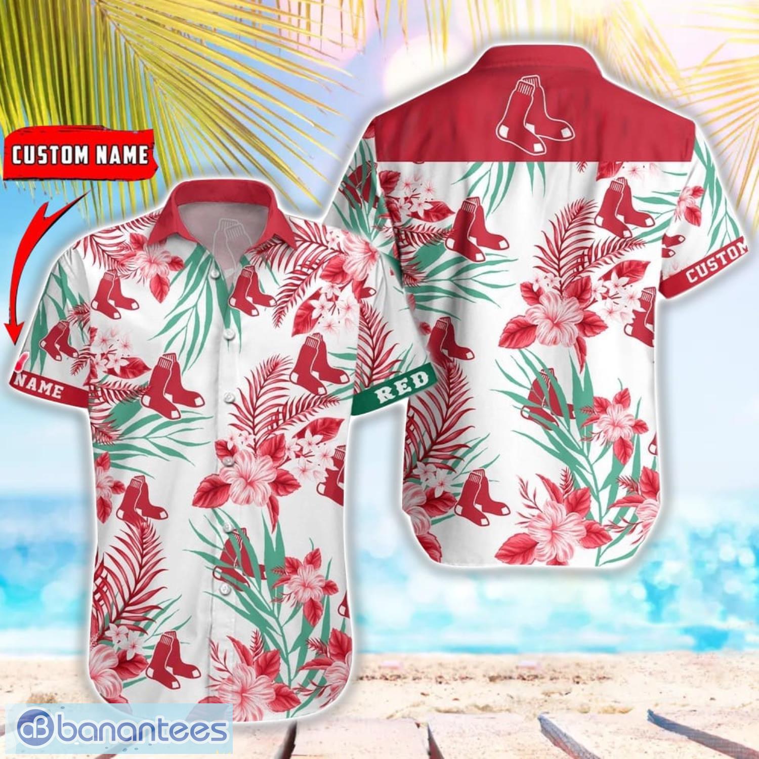 mlb boston red sox hawaiian shirt flower baseball shirt for fans image MLB Boston Red Sox Hawaiian Shirt Flower Baseball Shirt For Fans Product Photo 1