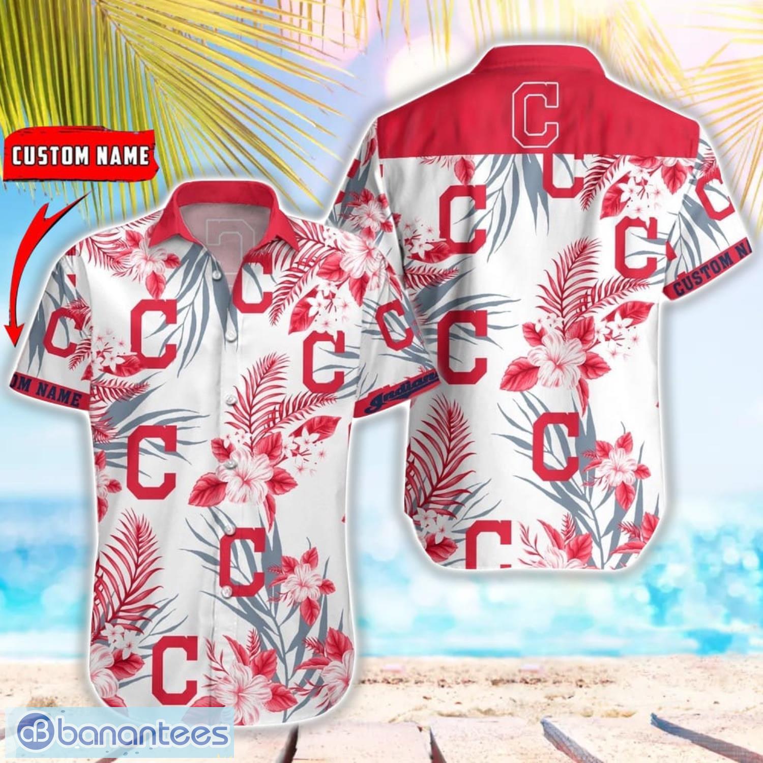 mlb cleveland indians hawaiian shirt flower baseball aloha shirt image MLB Cleveland Indians Hawaiian Shirt Flower Baseball Aloha Shirt Product Photo 1