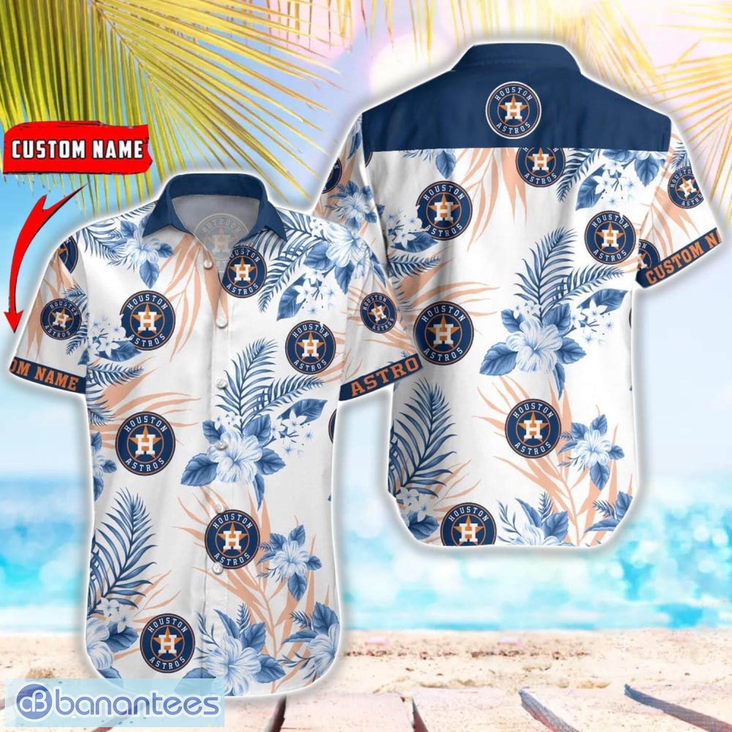mlb houston astros hawaiian shirt flower baseball aloha shirt image MLB Houston Astros Hawaiian Shirt Flower Baseball Aloha Shirt Product Photo 1