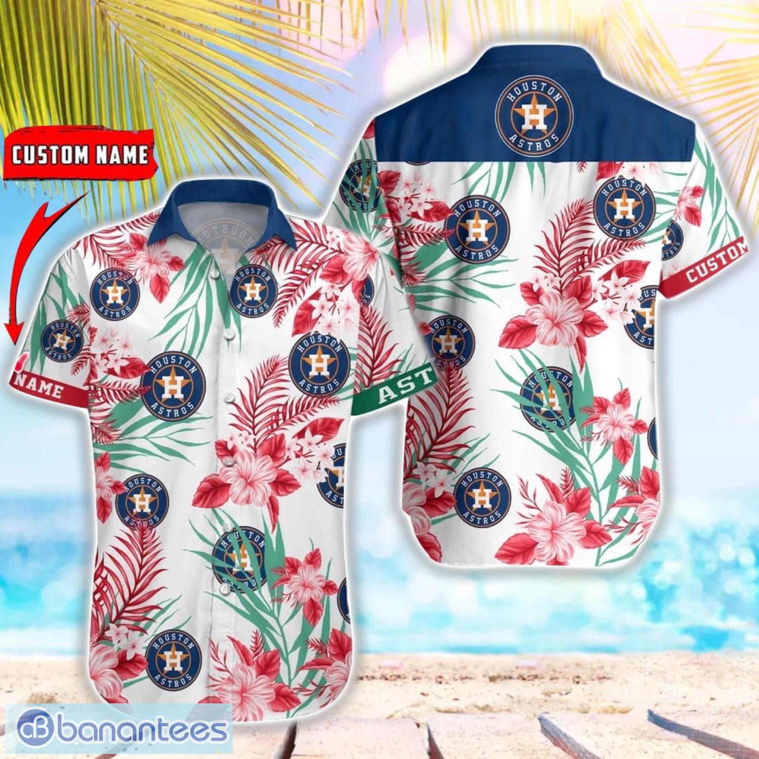 mlb houston astros hawaiian shirt flower baseball shirt for fans image MLB Houston Astros Hawaiian Shirt Flower Baseball Shirt For Fans Product Photo 1