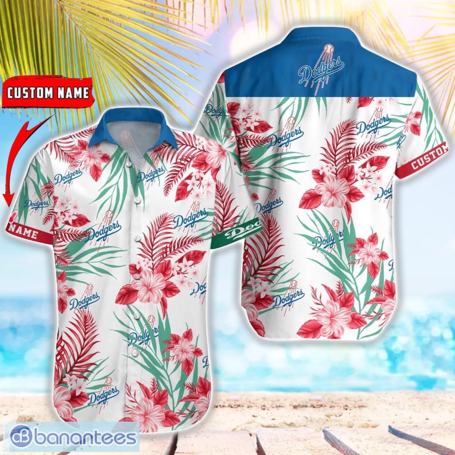 mlb los angeles dodgers hawaiian shirt flower baseball shirt for fans image MLB Los Angeles Dodgers Hawaiian Shirt Flower Baseball Shirt For Fans Product Photo 1