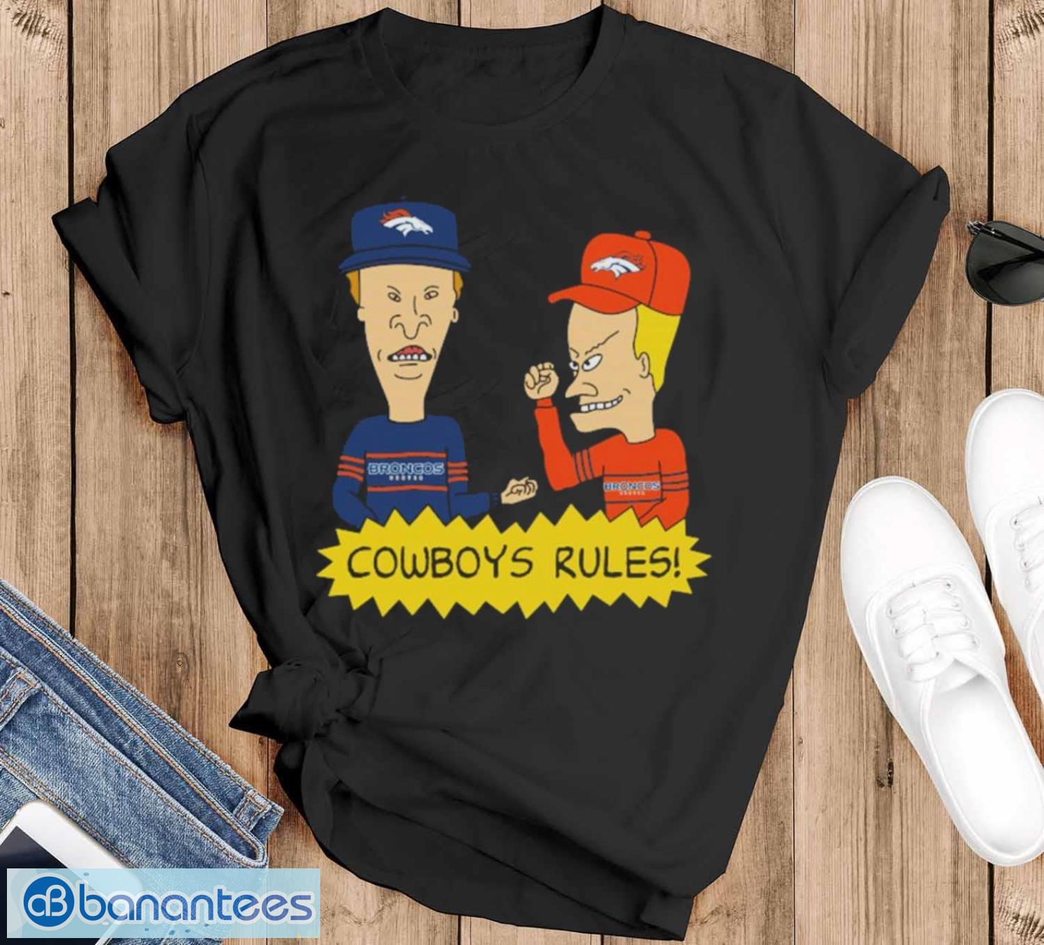 official beavis and butt head denver broncos rules nfl shirt image Official beavis and Butt-Head Denver Broncos Rules NFL Shirt - Black T-Shirt