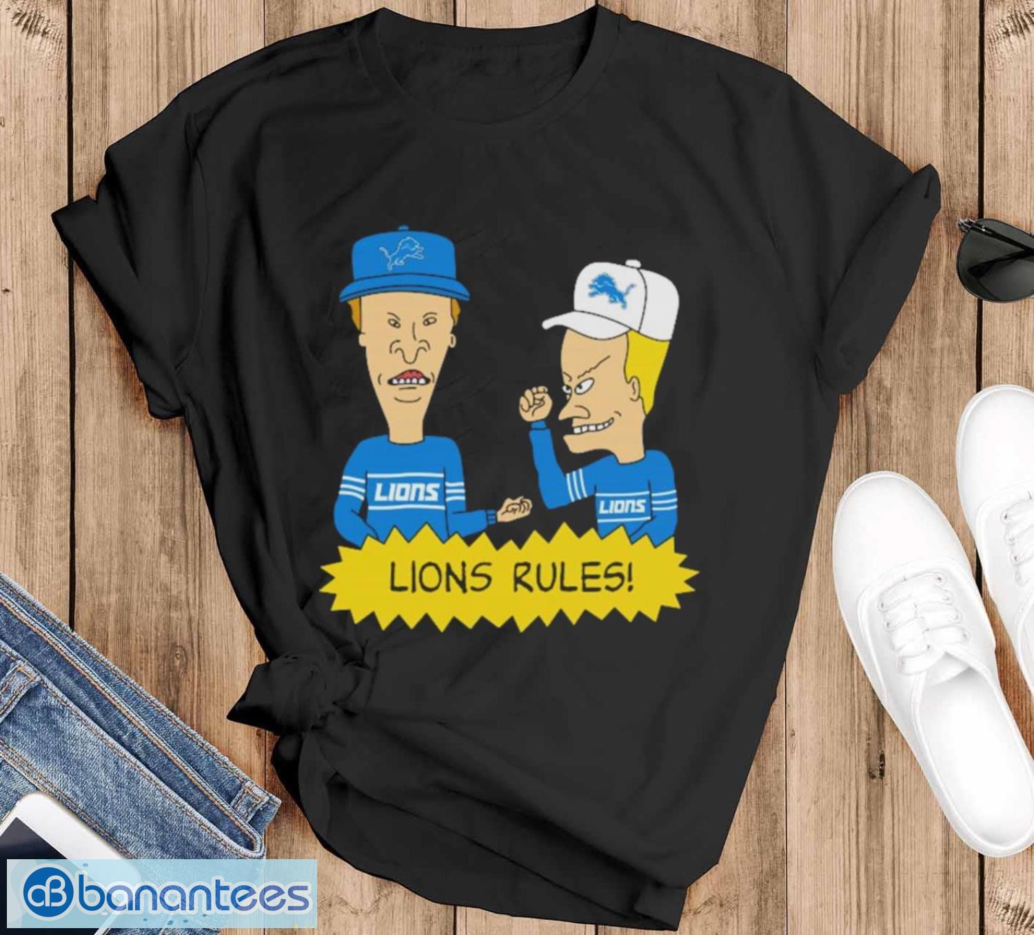 official beavis and butt head detroit lions rules nfl shirt image Official beavis and Butt-Head Detroit Lions Rules NFL Shirt - Black T-Shirt