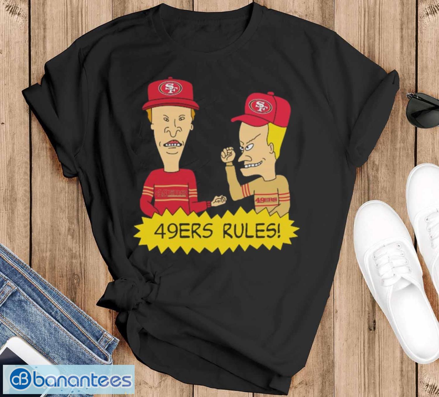 official beavis and butt head san francisco 49ers rules nfl shirt image Official beavis and Butt-Head San Francisco 49ers Rules NFL Shirt - Black T-Shirt