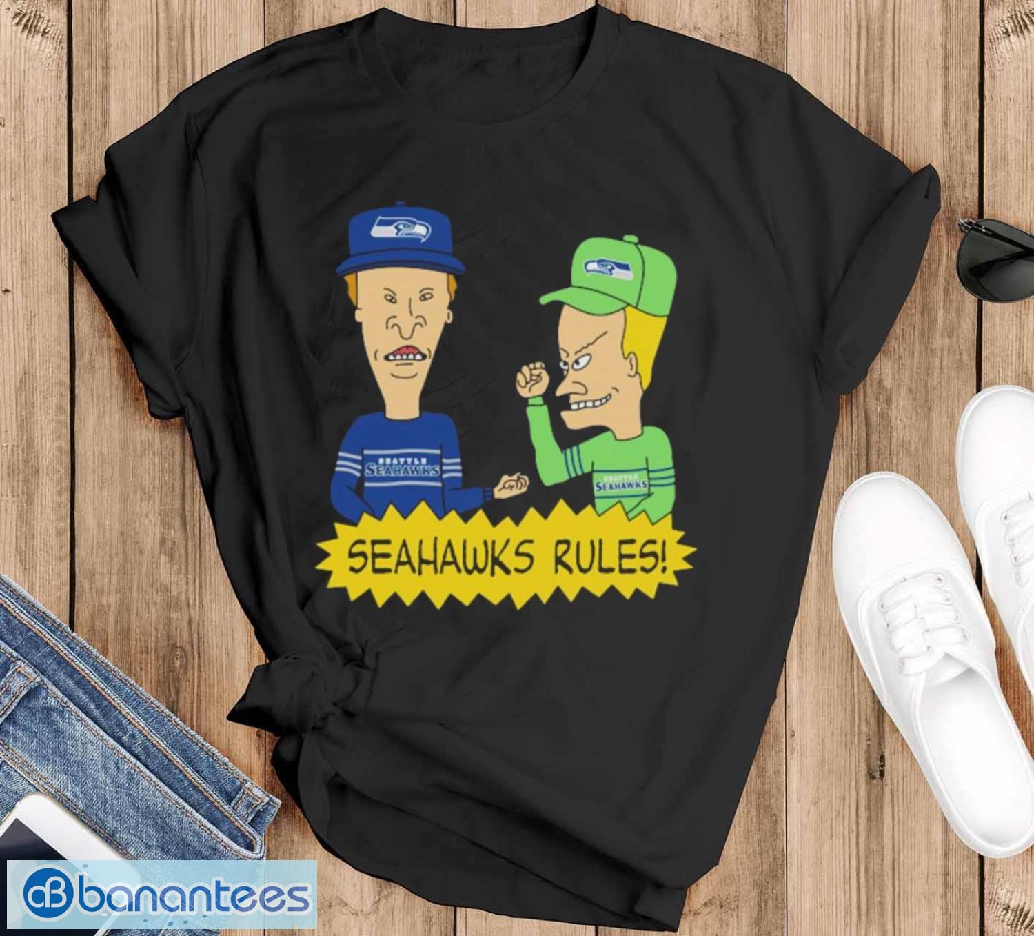 official beavis and butt head seattle seahawks rules nfl shirt image Official beavis and Butt-Head Seattle Seahawks Rules NFL Shirt - Black T-Shirt