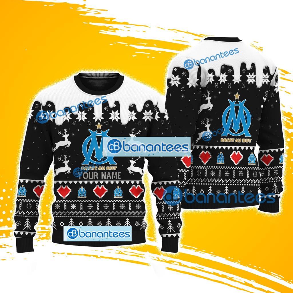olympique marseille logo custom name ugly sweater merry christmas gift for men women image Olympique Marseille Logo Custom Name Ugly Sweater Merry Christmas Gift For Men Women Product Photo 1