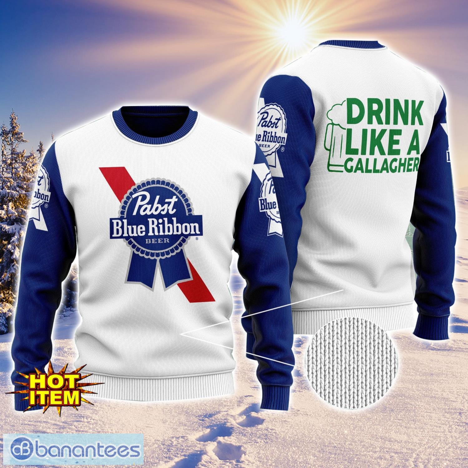 pabst blue ribbon drink like a gallagher patrick day 3d print sweater christmas gift holiday sweater image Pabst Blue Ribbon Drink Like A Gallagher Patrick Day 3D Print Sweater Christmas Gift Holiday Sweater Product Photo 1