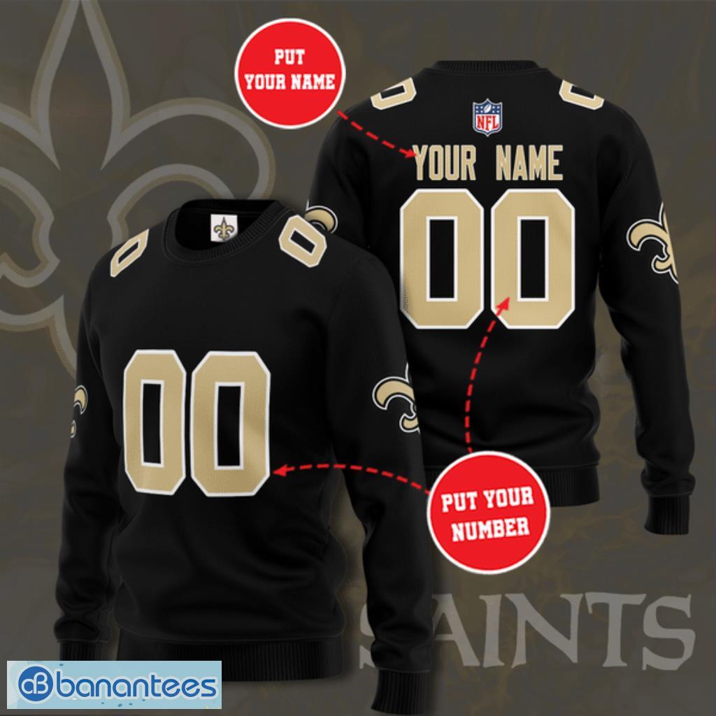 personalized new orleans saints football team all over print 3d christmas ugly sweater black image Personalized New Orleans Saints Football Team All Over Print 3D Christmas Ugly Sweater Black Product Photo 1