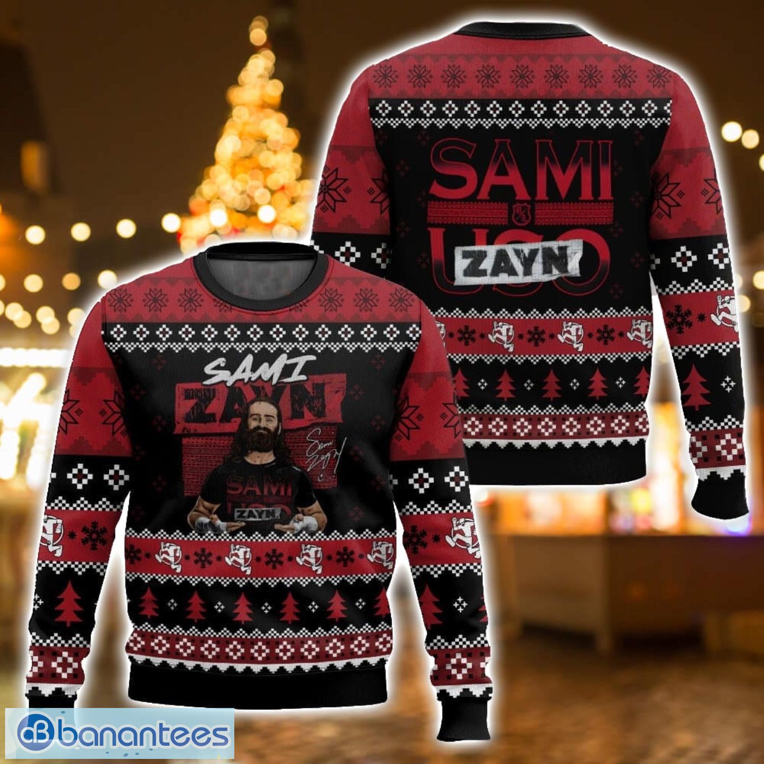 sami zayn aop ugly christmas sweater gift for family chrismas gift image Sami Zayn AOP Ugly Christmas Sweater Gift For Family Chrismas Gift Product Photo 1