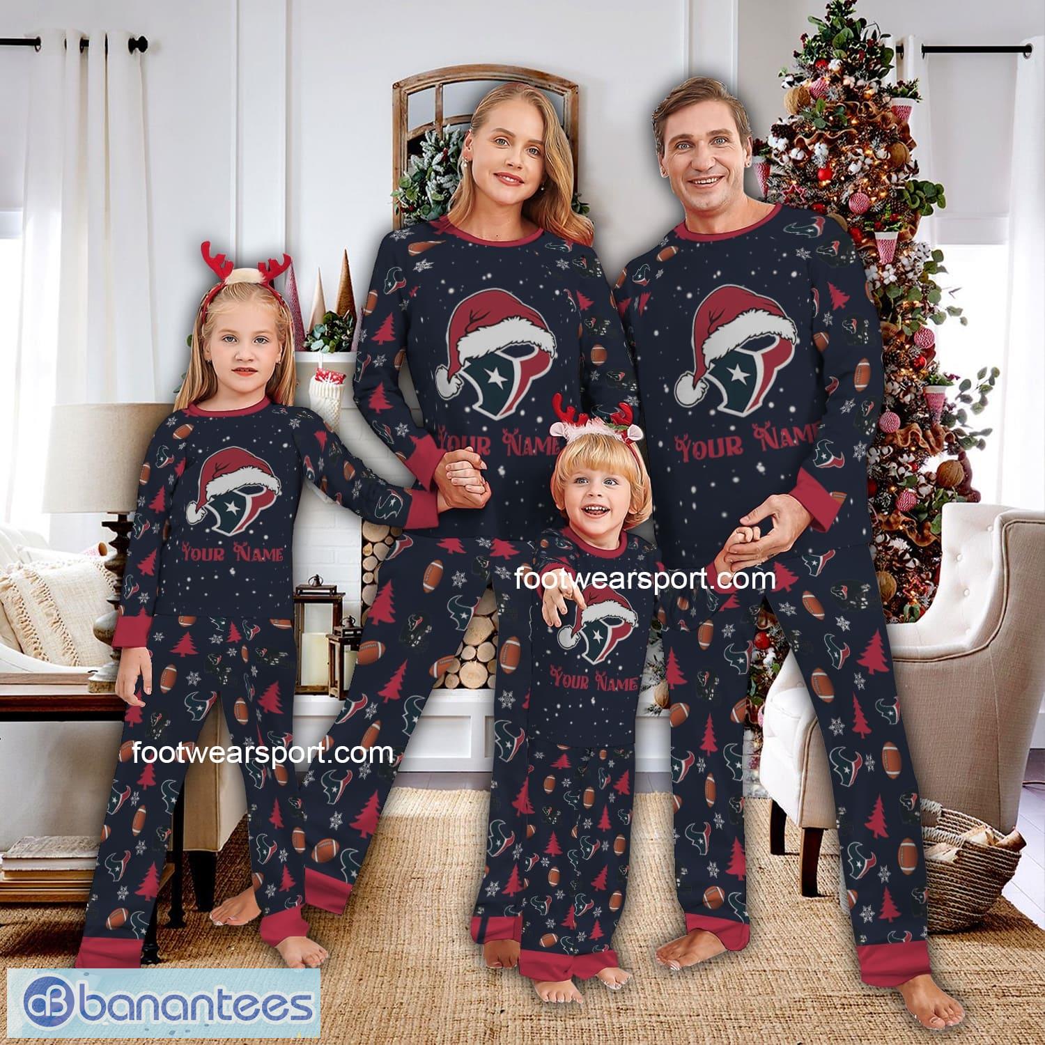 santa hat team houston texan christmas family pajamas set for men women kids image Santa Hat Team Houston Texan Christmas Family Pajamas Set For Men Women Kids - Santa Hat Team Houston Texan Christmas Family Pajamas Set For Men Women Kids