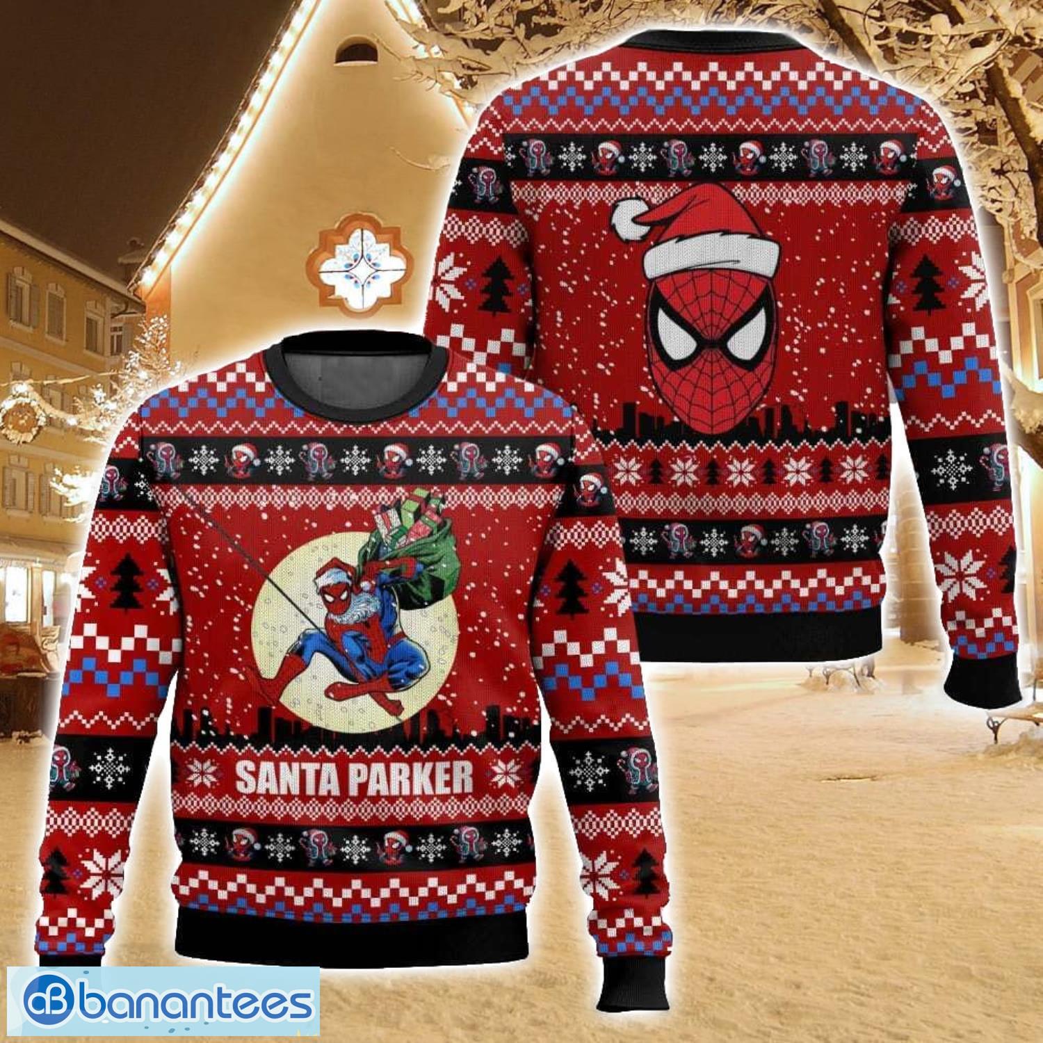 santa parker spiderman christmas ugly christmas sweater christmas gift for family holiday gift image Santa Parker, Spiderman Christmas Ugly Christmas Sweater Christmas Gift For Family Holiday Gift Product Photo 1