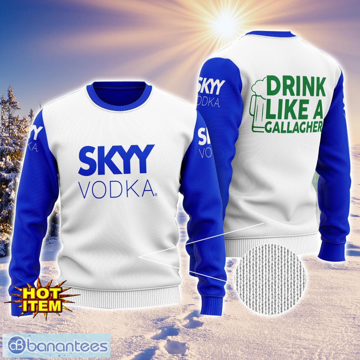 skyy vodka drink like a gallagher patrick day 3d print sweater christmas gift holiday sweater image SKYY Vodka Drink Like A Gallagher Patrick Day 3D Print Sweater Christmas Gift Holiday Sweater Product Photo 1