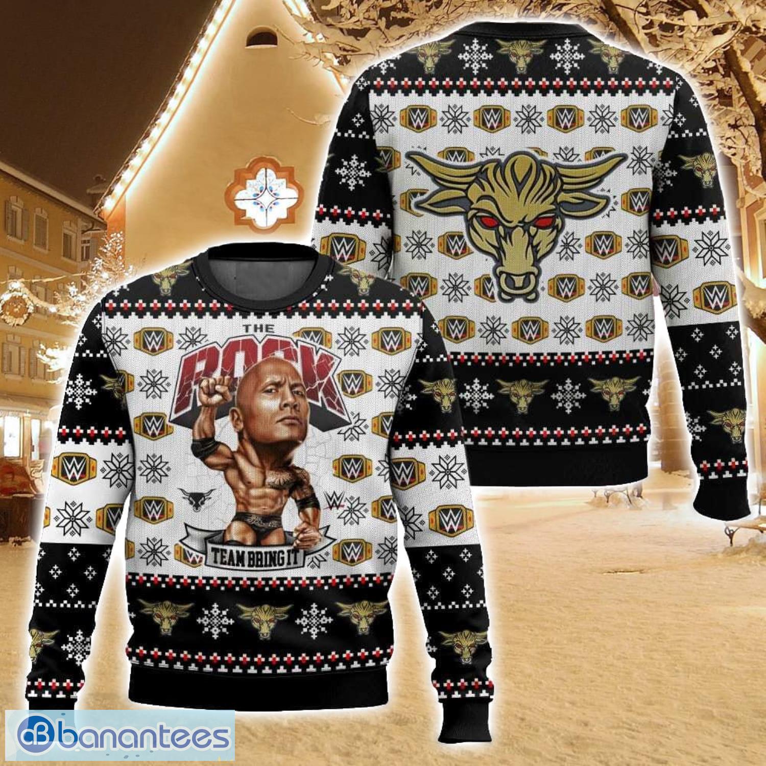 team bring it the rock wwe ugly christmas sweater christmas gift for family holiday gift image Team Bring It The Rock WWE Ugly Christmas Sweater Christmas Gift For Family Holiday Gift Product Photo 1