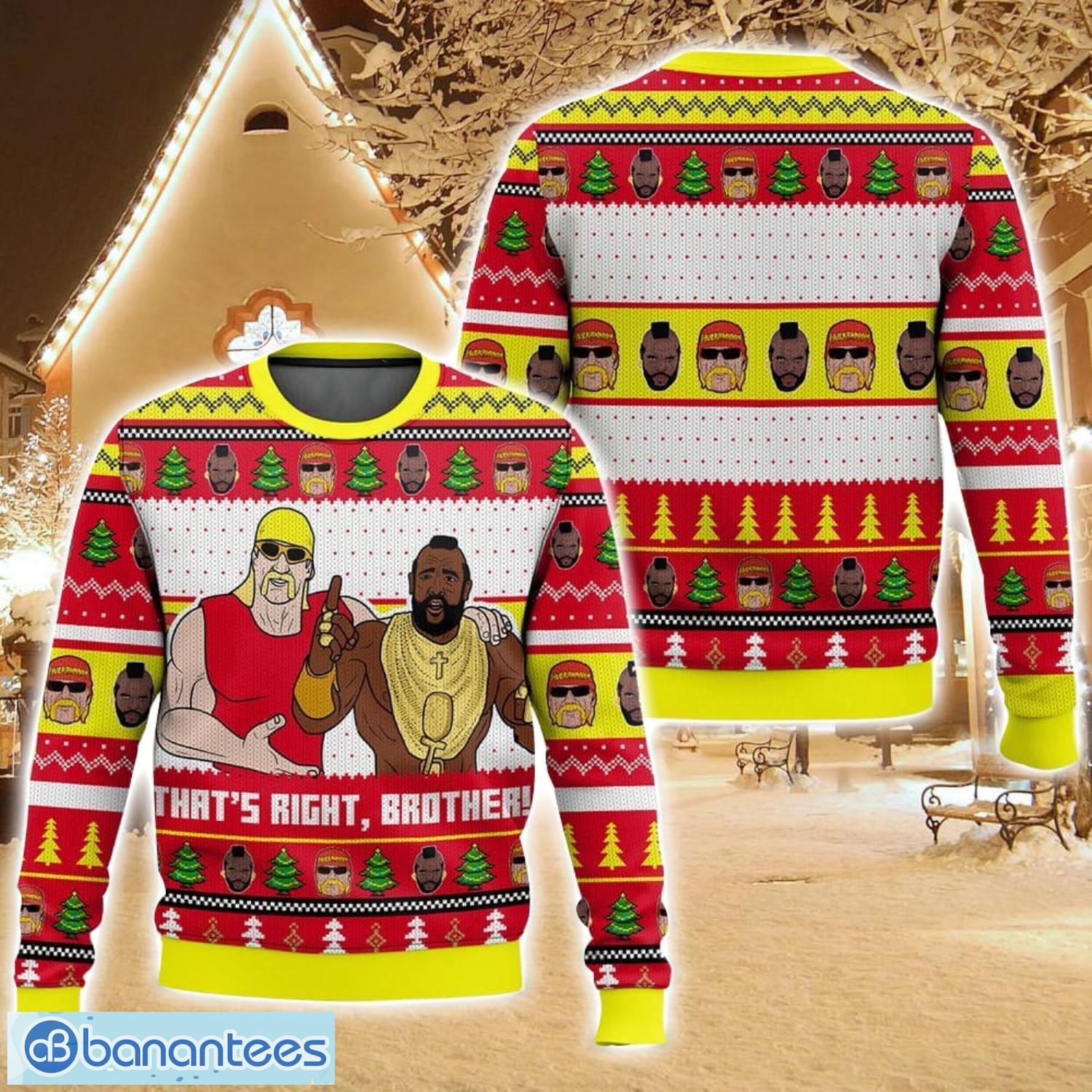 thats right brother hogan amp t wwe ugly christmas sweater christmas gift for family holiday gift image That’s Right, Brother! Hogan & T WWE Ugly Christmas Sweater Christmas Gift For Family Holiday Gift Product Photo 1