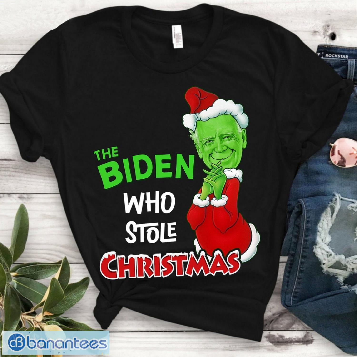 the biden who stole christmas 2022 unisex t shirt image The Biden Who Stole Christmas 2022 Unisex T-Shirt Product Photo 1