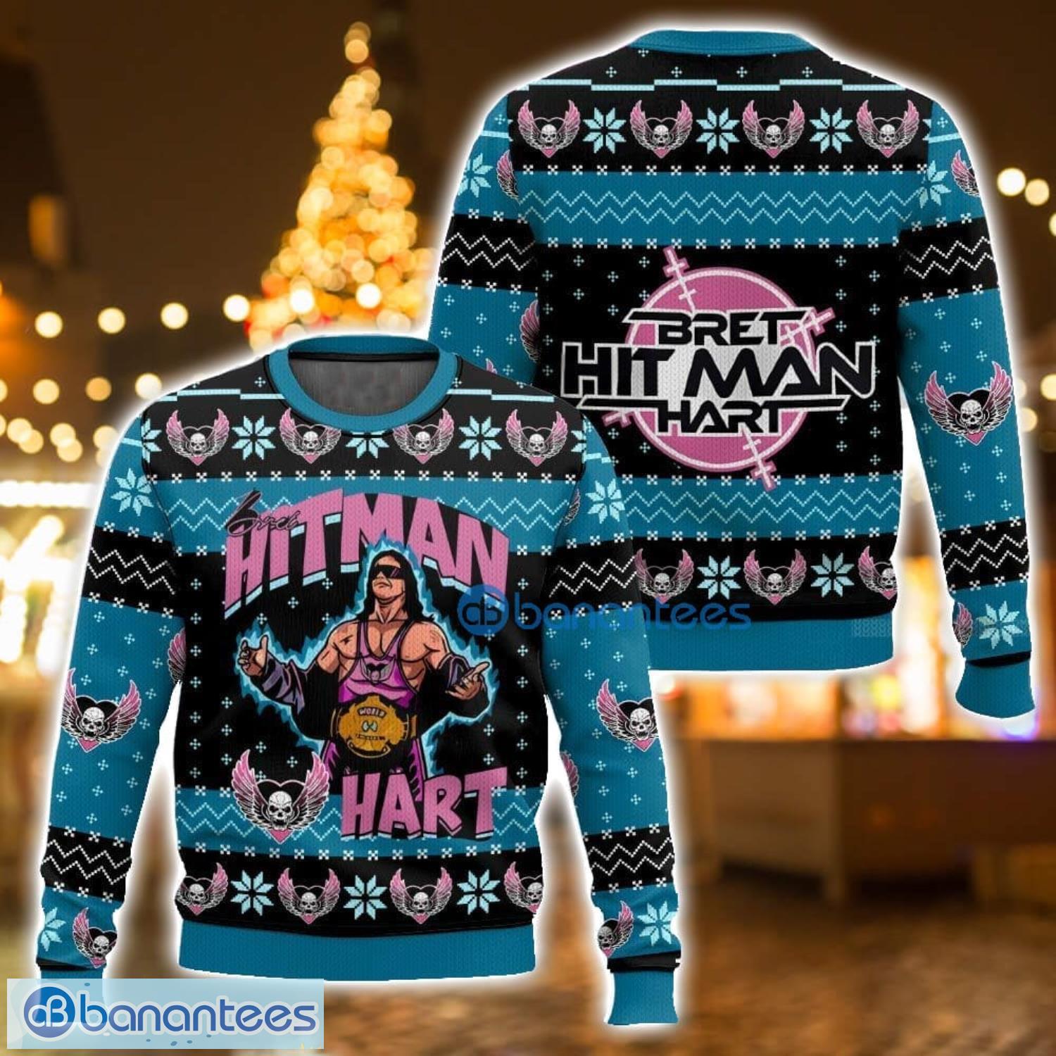 the hitman bret hart ugly christmas sweater holiday gift for family christmas sweater image The Hitman Bret Hart Ugly Christmas Sweater Holiday Gift For Family Christmas Sweater Product Photo 1