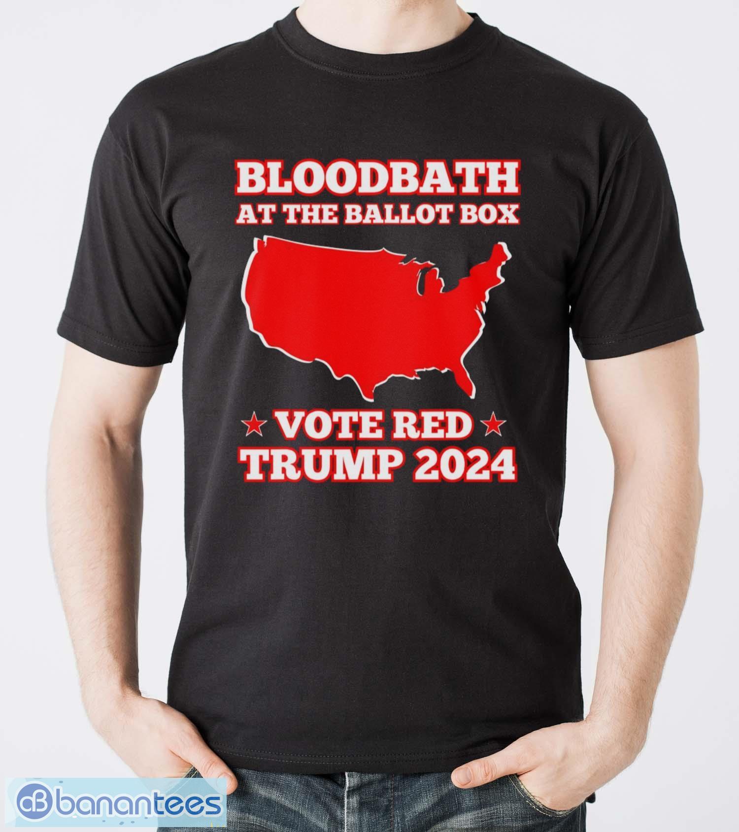 trump bloodbath at the ballot box 2024 vote red usa map maga shirt image Trump Bloodbath At The Ballot Box 2024 Vote Red USA Map MAGA Shirt - Men T-Shirt