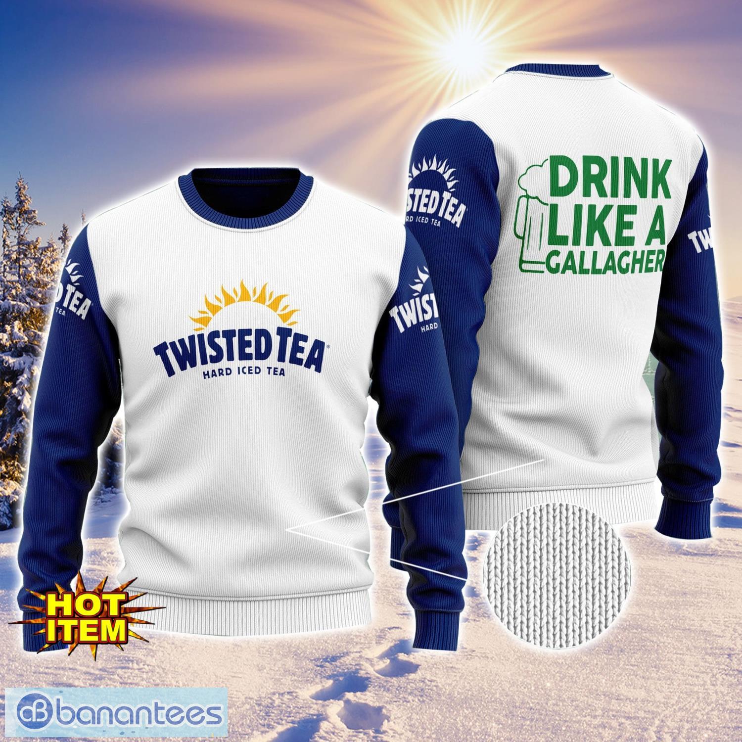 twisted tea drink like a gallagher patrick day 3d print sweater christmas gift holiday sweater image Twisted Tea Drink Like A Gallagher Patrick Day 3D Print Sweater Christmas Gift Holiday Sweater Product Photo 1