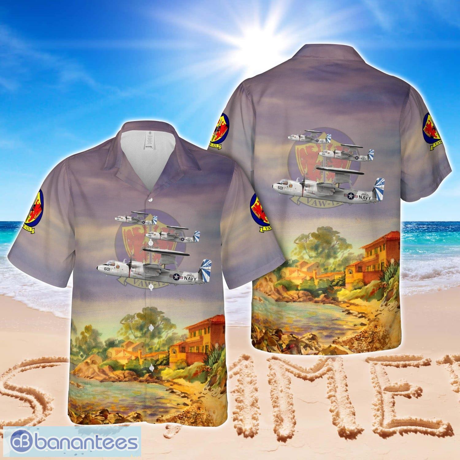 us navy e 2c hawkeye vaw 121 bluetails ag601 161346 cvw 7 uss dwight d eisenhower cvn 69 1989 hawaiian shirt aloha beach shirt image US Navy E-2C Hawkeye VAW-121 Bluetails, AG601 161346. CVW-7, USS Dwight D Eisenhower CVN-69 - 1989 Hawaiian Shirt Aloha Beach Shirt Product Photo 1