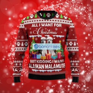 All Want For Christmas Is Alaskan Malamute Ugly Christmas Sweater Full Over Print Product Photo 1