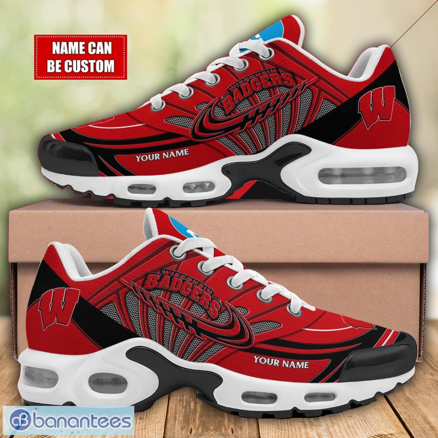 wisconsin badgers tn shoes air cushion sports shoes custom name gift ideas image Wisconsin Badgers TN Shoes Air Cushion Sports Shoes Custom Name Gift Ideas Product Photo 1