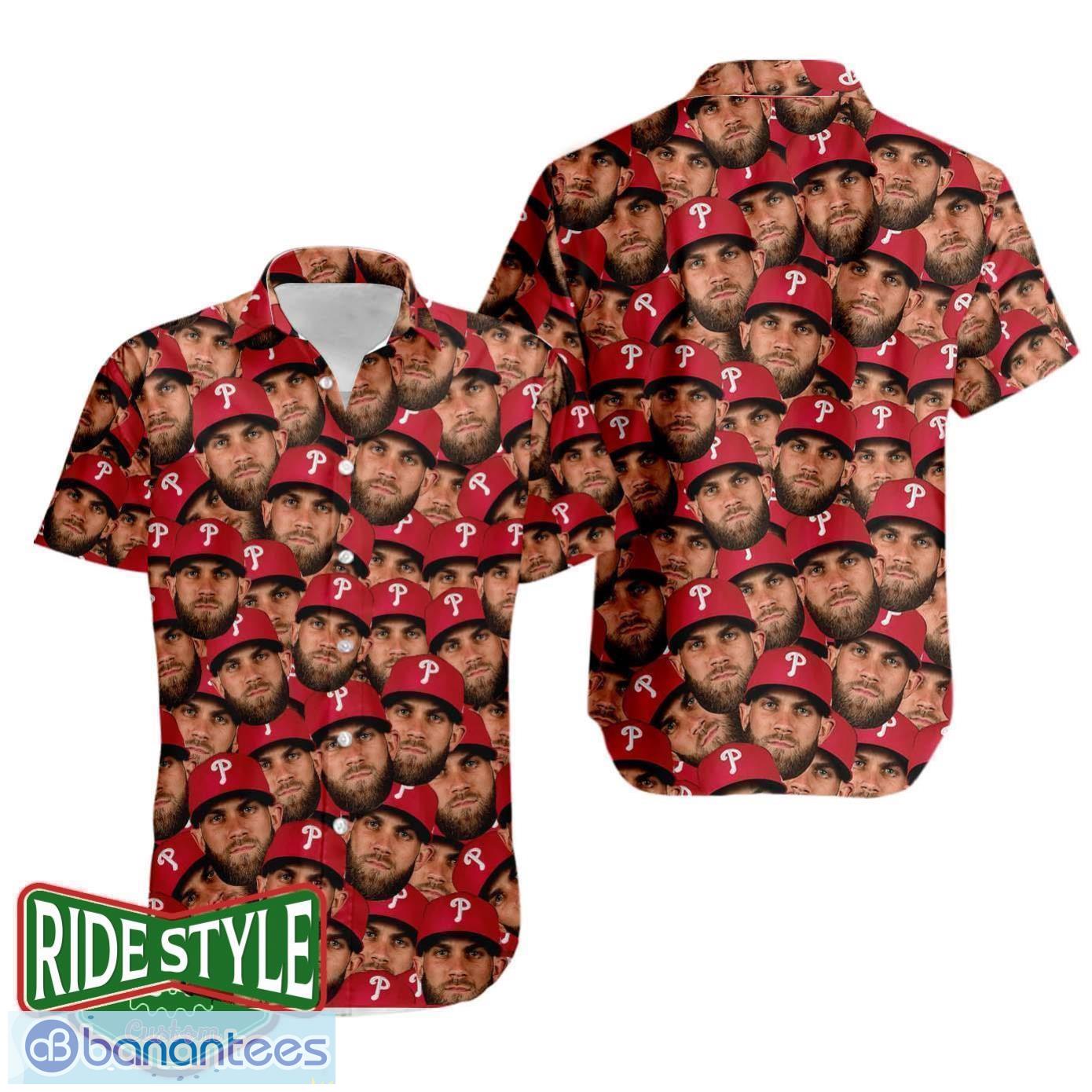 philadelphia phillies mlb bryce harper men women hawaiian shirt image Philadelphia Phillies MLB Bryce Harper Men Women Hawaiian Shirt Product Photo 1