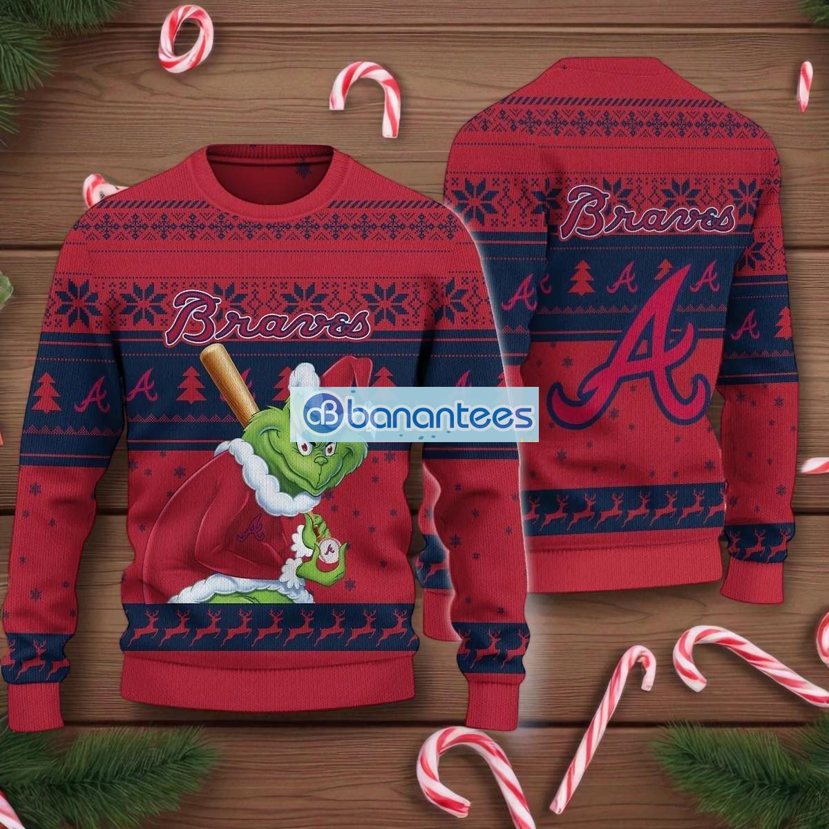 atlanta braves grinch stolen ugly christmas sweater mlb fans christmas sweater holiday gift image Atlanta Braves Grinch Stolen Ugly Christmas Sweater MLB Fans Christmas Sweater Holiday Gift Product Photo 1
