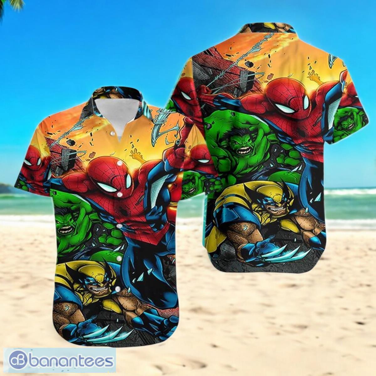 spiderman hulk wolverine hawaiian shirt for men women christmas gift image Spiderman Hulk Wolverine Hawaiian Shirt For Men Women Christmas Gift Product Photo 1