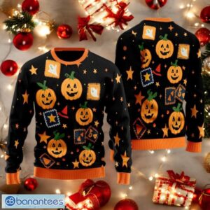 Halloween Pumpkin Ugly Sweater Cute Halloween Sweater Vintage Patchwork Sweater Product Photo 1