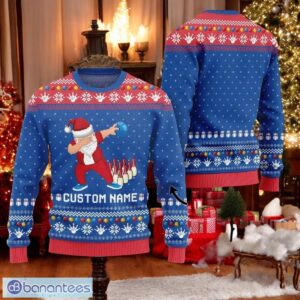 Personalized Dabbing Santa Bowling Christmas Blue Ugly Sweater Product Photo 1