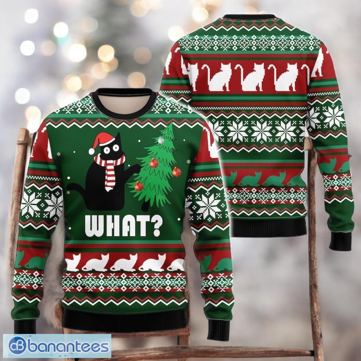 black cat meowy christmas ugly christmas sweater love cat sweater image Black Cat Meowy Christmas Ugly Christmas Sweater Love cat Sweater Product Photo 1