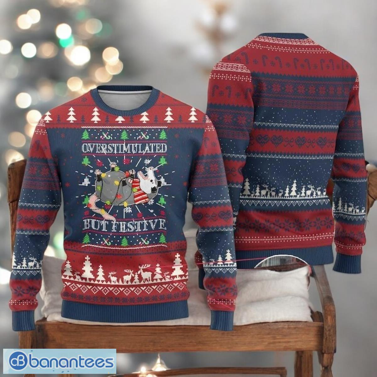 cat ugly christmas sweater funny overstimulated holiday sweater image Cat Ugly Christmas Sweater Funny Overstimulated Holiday Sweater Product Photo 1