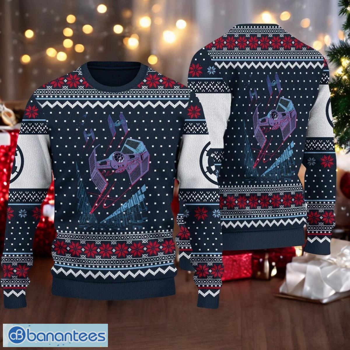 christmas star wars tie fighter battle ugly sweater xmas galaxy edges sweater image Christmas Star Wars Tie Fighter Battle Ugly Sweater Xmas Galaxy Edge's Sweater Product Photo