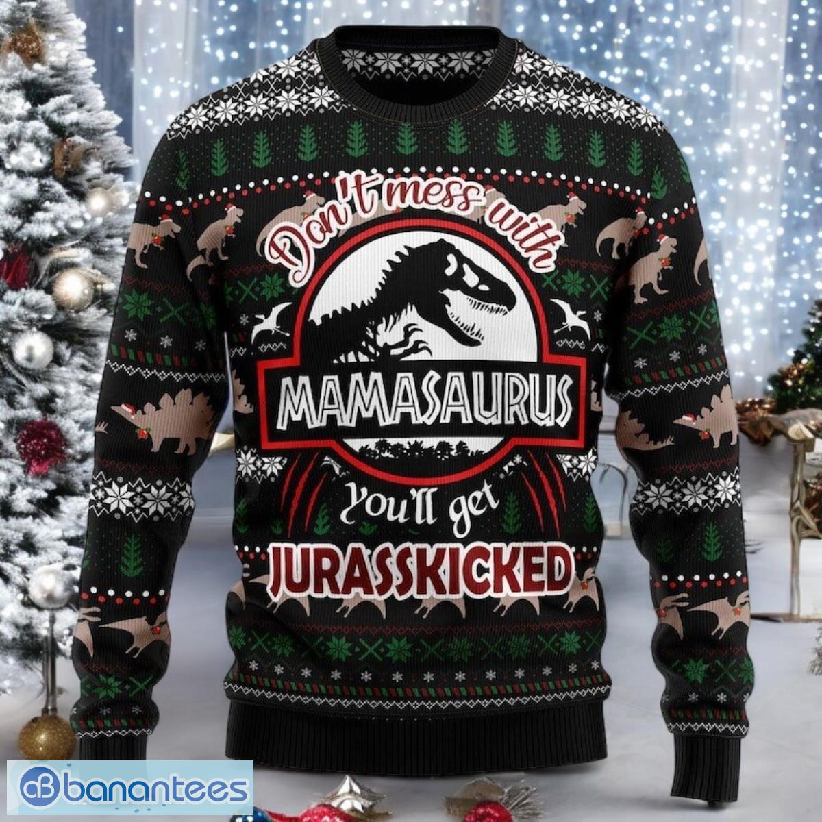 dinosaur mamasaurus ugly christmas sweater funny xmas sweater for movie lovers image Dinosaur Mamasaurus Ugly Christmas Sweater Funny Xmas Sweater for Movie Lovers Product Photo 1