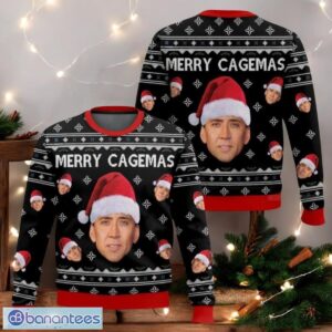 Nicolas Cage Christmas Ugly Sweater Merry Cagemas Xmas Sweater Funny Santa Memes 3D Sweater Product Photo 1
