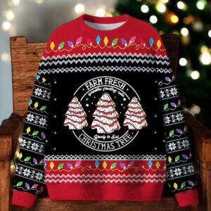 Farm Fresh Ugly Christmas Sweater Holiday Tree Black Sweater Product Photo 1