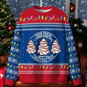 Farm Fresh Ugly Christmas Sweater Holiday Tree Blue Sweater Product Photo 1