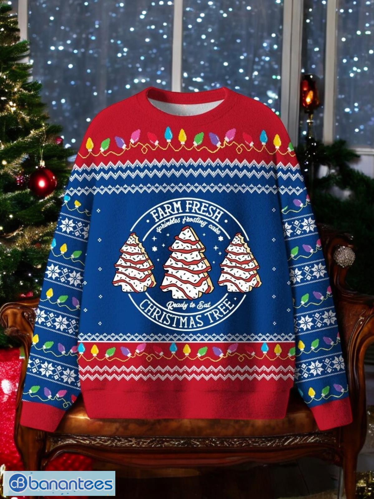 farm fresh ugly christmas sweater holiday tree blue sweater image Farm Fresh Ugly Christmas Sweater Holiday Tree Blue Sweater Product Photo 1