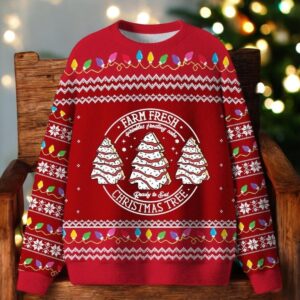 Farm Fresh Ugly Christmas Sweater Holiday Tree Red Sweater Product Photo 1