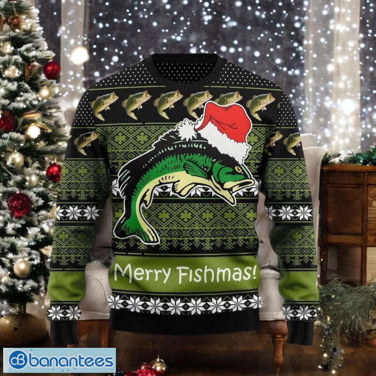 fishing ugly christmas sweater merry fishmas sweater image Fishing Ugly Christmas Sweater Merry Fishmas Sweater Product Photo 1
