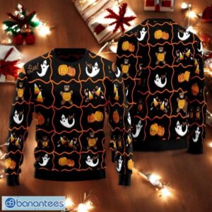 Halloween Pattern Ugly Sweater Boo Ghost Pumpkin Sweater Cute Holiday Sweater Product Photo 1