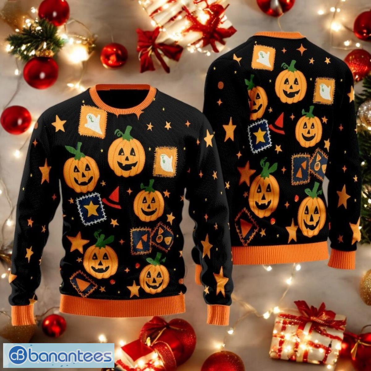 halloween pumpkin ugly sweater cute halloween sweater vintage patchwork sweater image Halloween Pumpkin Ugly Sweater Cute Halloween Sweater Vintage Patchwork Sweater Product Photo 1