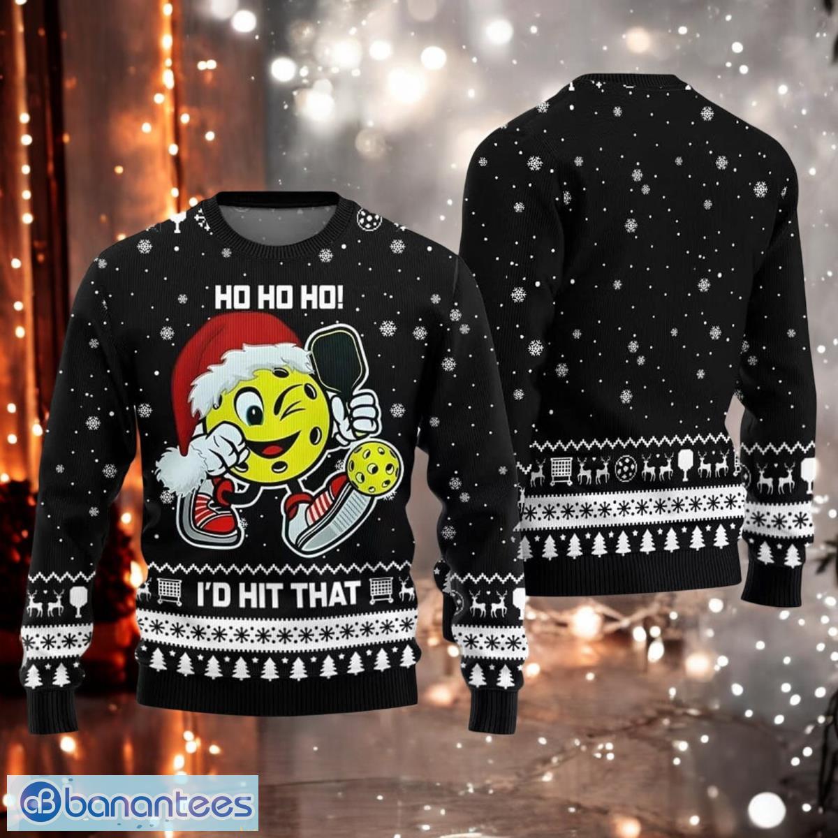 id hit that pickleball christmas ugly sweater funny ho ho ho christmas black sweater image I’d Hit That Pickleball Christmas Ugly Sweater Funny Ho Ho Ho Christmas Black Sweater Product Photo 1