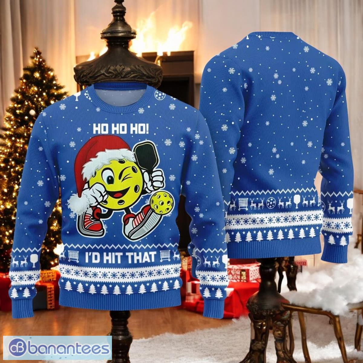 id hit that pickleball christmas ugly sweater funny ho ho ho christmas blue sweater image I’d Hit That Pickleball Christmas Ugly Sweater Funny Ho Ho Ho Christmas Blue Sweater Product Photo 1